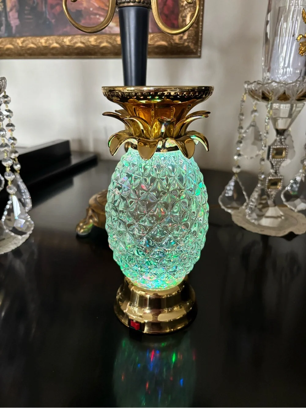 Clear Pineapple Glitter Pedestal Candle Holder Gold Battery Operated 9 Colors
